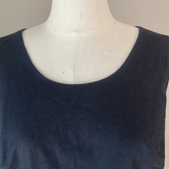 OSCAR de la RENTA linen beaded waist black shift dress sleeveless lined size 14 - Picture 2 of 13